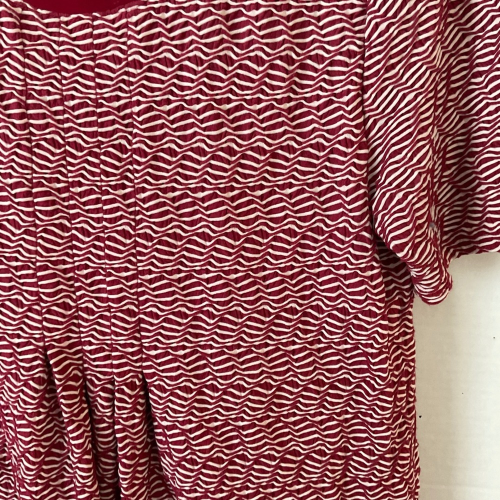 Maeve Anthropologie Burgundy White Wavy Textured Shift Dress Fringe Large - Picture 3 of 14